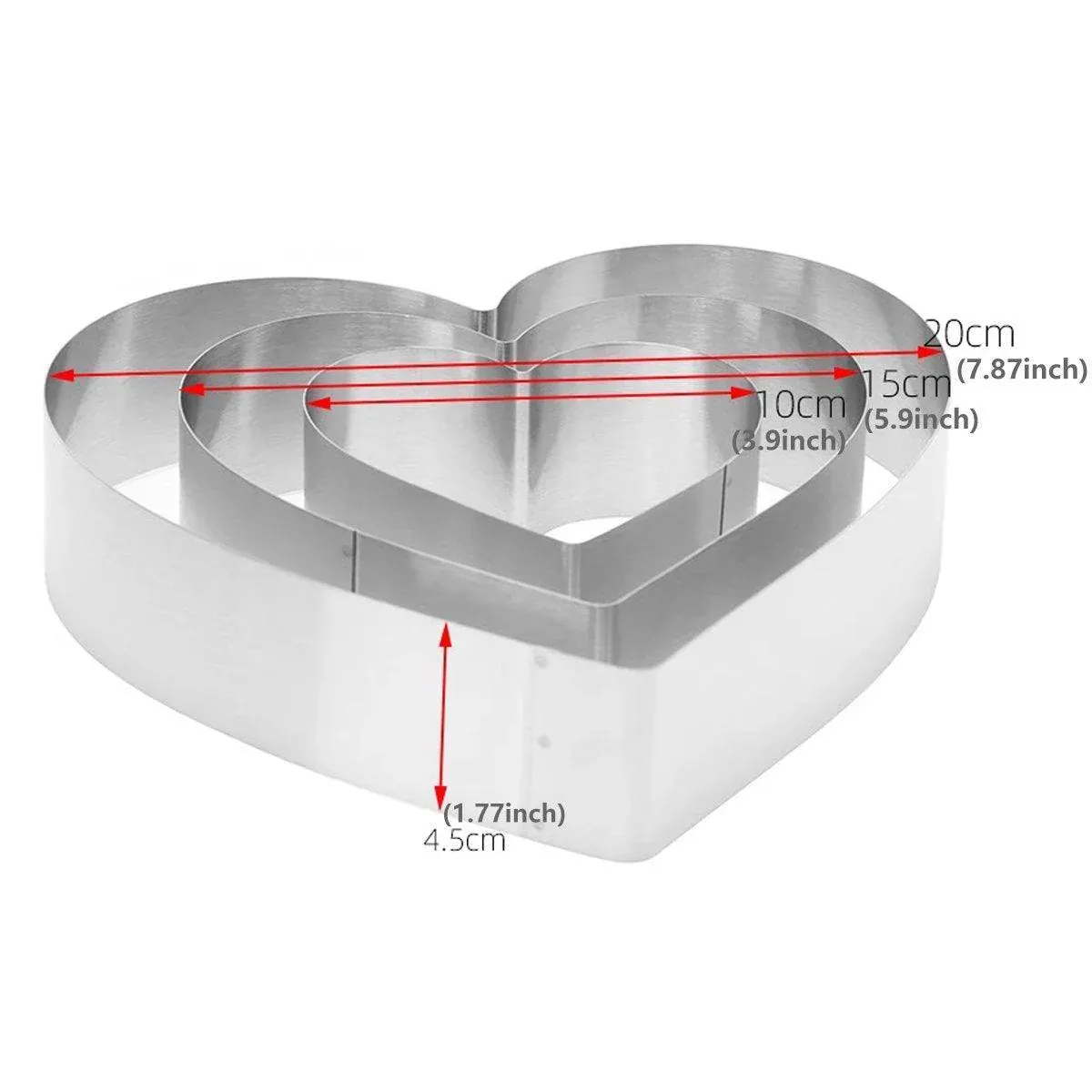 3X Stainless Steel Cake Mold 10/15/20cm Heart Baking Cake Ring For Mousse Party โ image 3