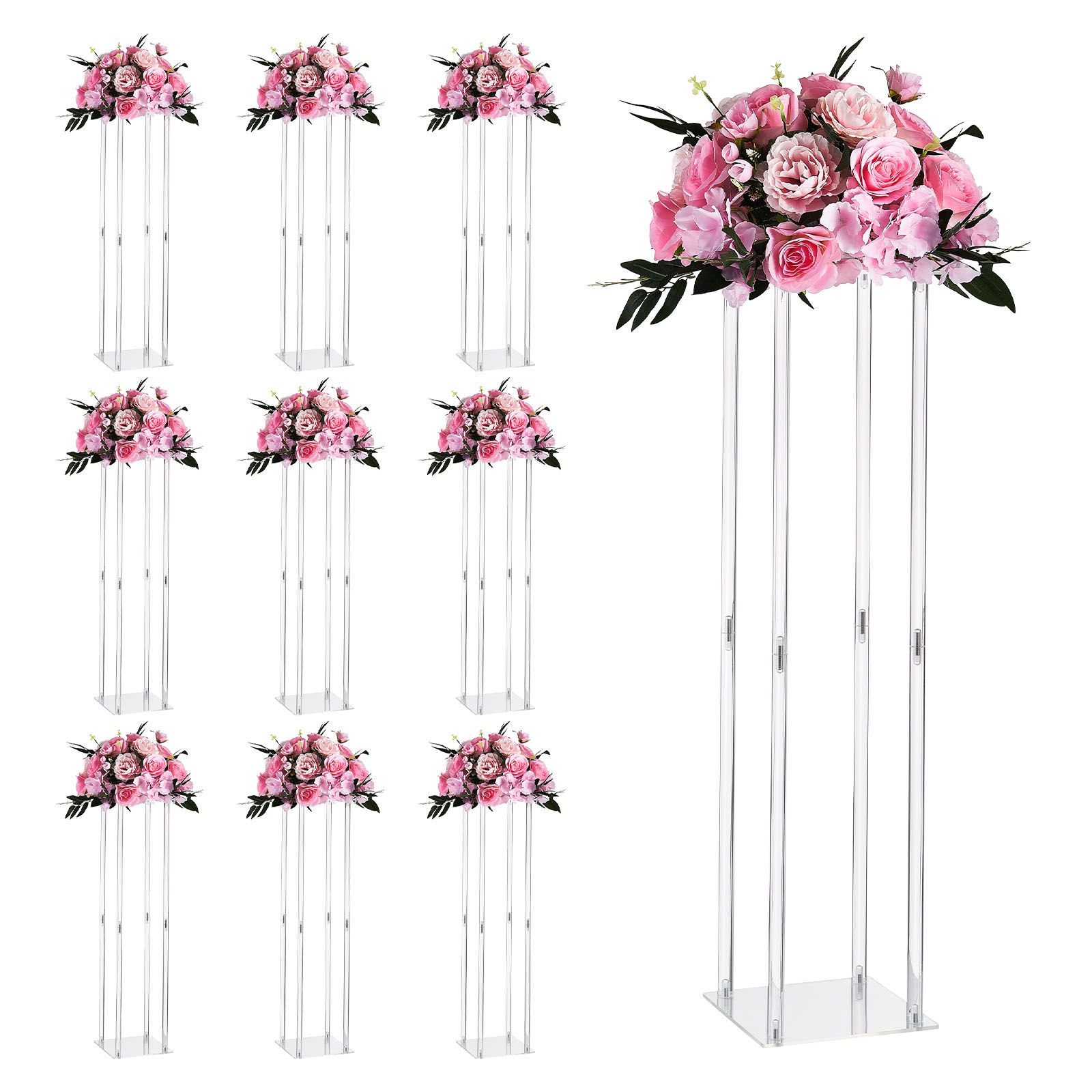Wedding Flower Stand, 10PCS 80cm Column Flower Stand, Floral Stands with Acrylic Laminate, Cylindrical Cubic Floral Display Rack for Wedding, Party, Birthday