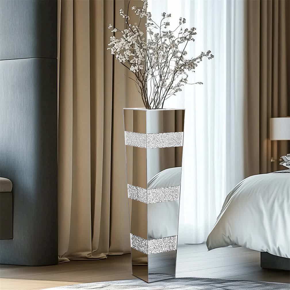 P&P Silver Crushed Diamond Flower Vase with Mirrored Glass for Elegant Home Decoration โ image 2
