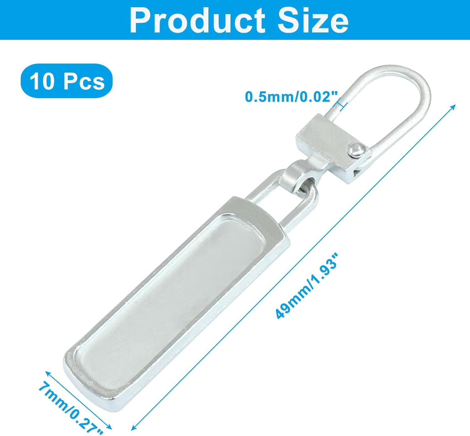10 PCS Silver Luggage Zipper Pull Replacement, Detachable Metal Zipper Pull Tab Repair Kit for Clothing Jacket Coat Jeans Luggage Suitcase Purse Handbag — image 3