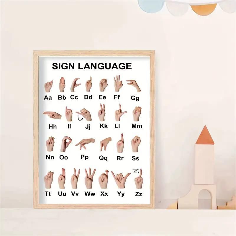 Sign Language Learning Poster, Alphabet Education ABC Playroom Wall Art, Boho Classroom Decor - Canvas Painting Wall Art Poster โ image 2