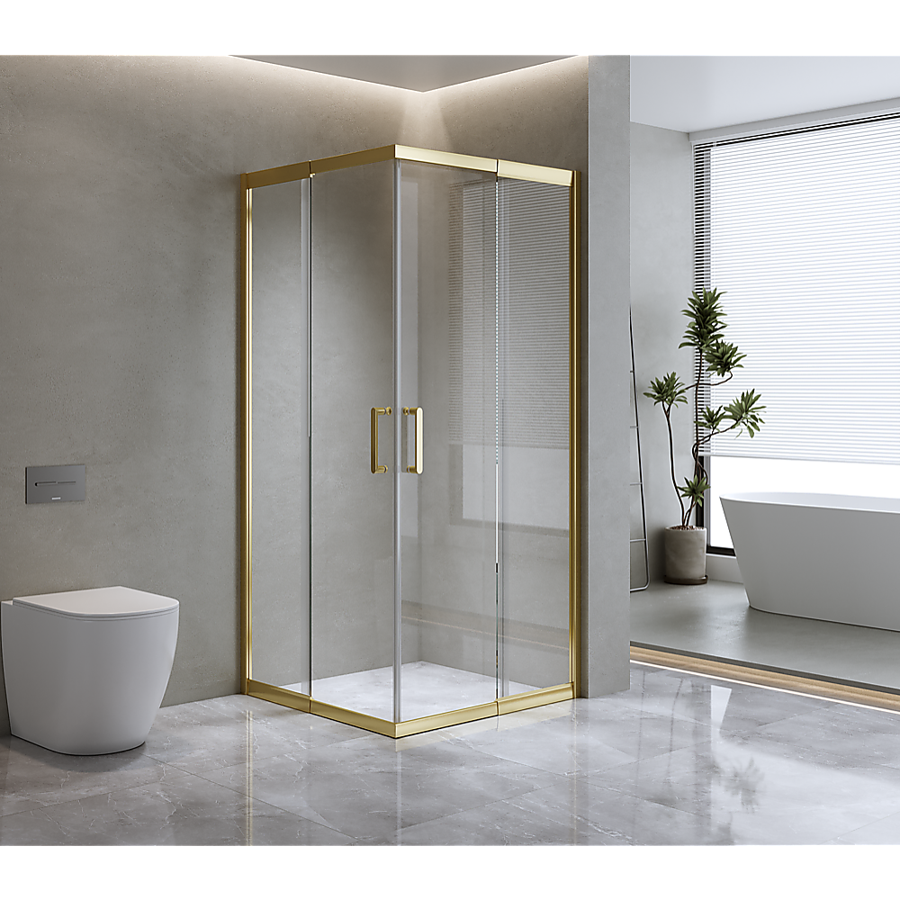 Adjustable 1000x1100mm Double Sliding Door Glass Shower Screen in Gold โ image 3