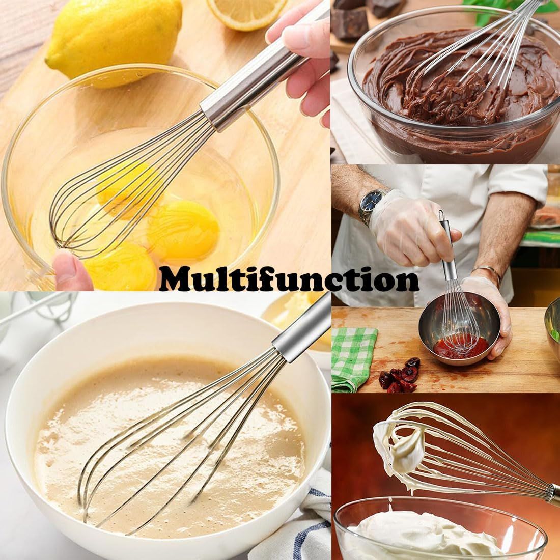 Stainless Steel Whisk Set, 3 Packs Balloon Whisk for Cooking, Whisking, Blending (8",10",12") — image 6