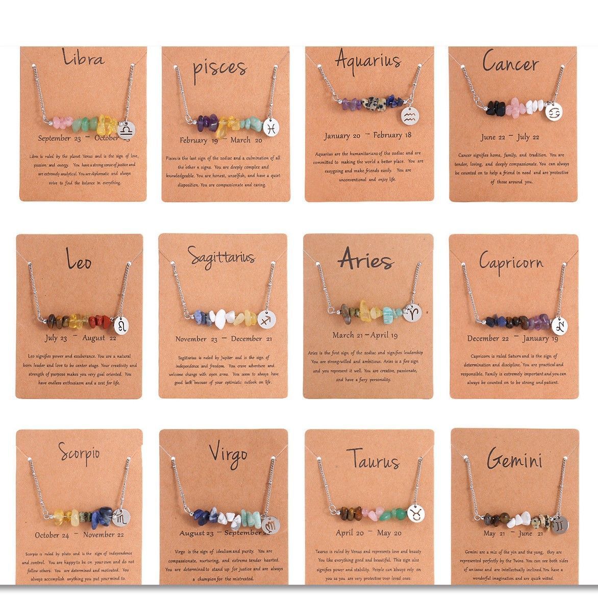 Irregular Natural Chip Stone Zodiac Necklace,Stainless Steel Pendant,Aquarius Jewellery for Christmas Halloween Outfit Matching & Gift Giving — image 5