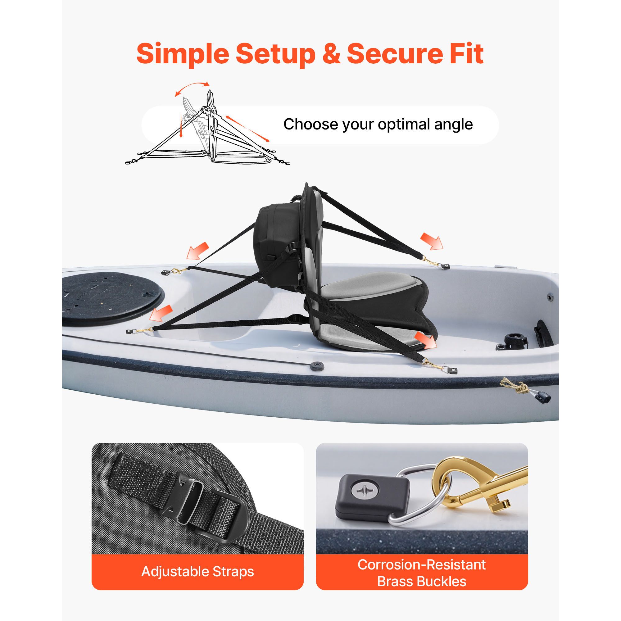 Kayak Seat, 1 Pack 31 mm Thick, Universal Paddle Board Seat with Back Support, Sit-on-Top Soft Padded Cushion with Storage Bag & Adjustable Straps for SUP — image 4