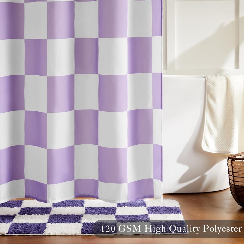 Retro Chess Pattern Checkered Shower Curtain, Purple, 180 × 180 cm — image 4