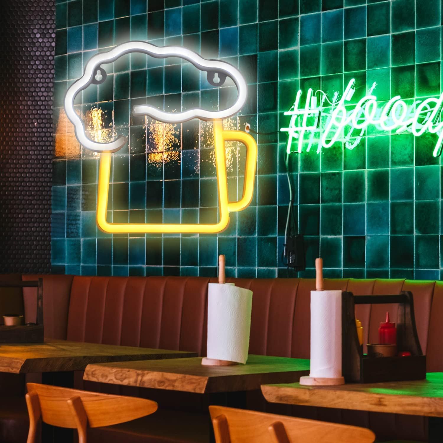 Beer Shaped Neon Signs Summer Decorations, LED Neon Lights for Wall Decor Battery/USB Operated Night Lights Wine Lamp for Bar — image 5