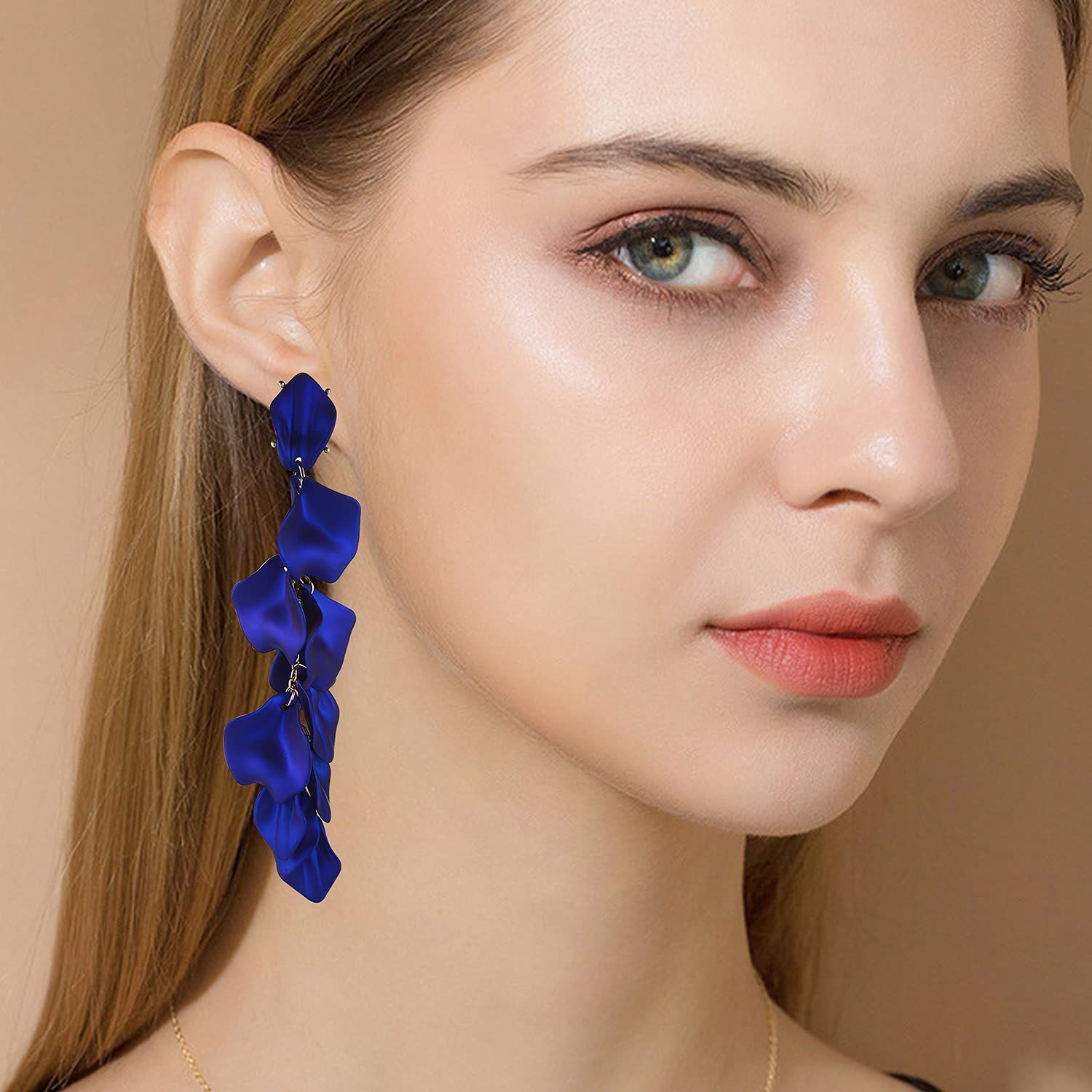Long Acrylic Rose Petal Earrings Dangle Exaggerated Flower Earrings Drop Statement Floral Tassel Earrings for Women — image 2