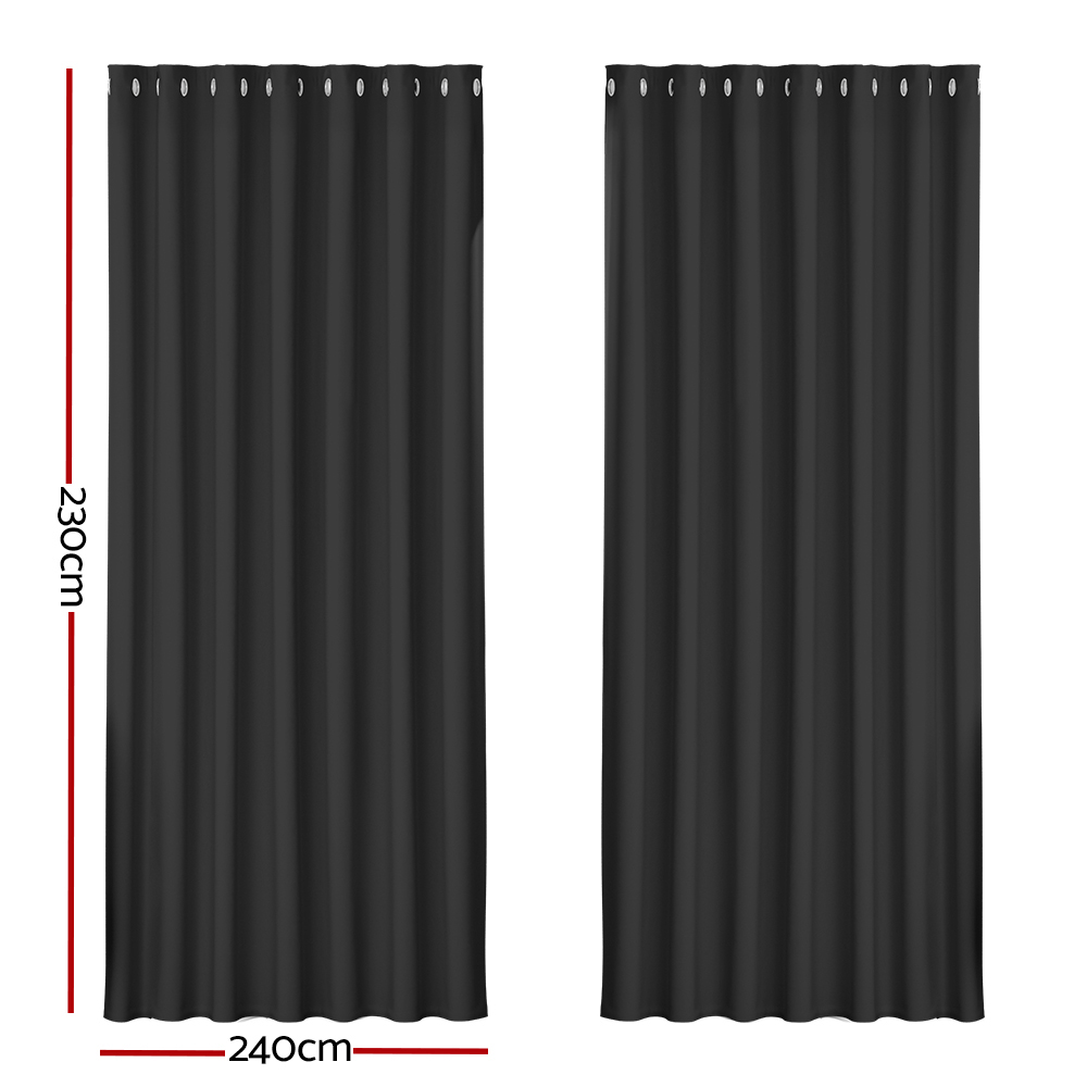 Artiss 2X Blockout Curtains Eyelet 240x230cm Black — image 2