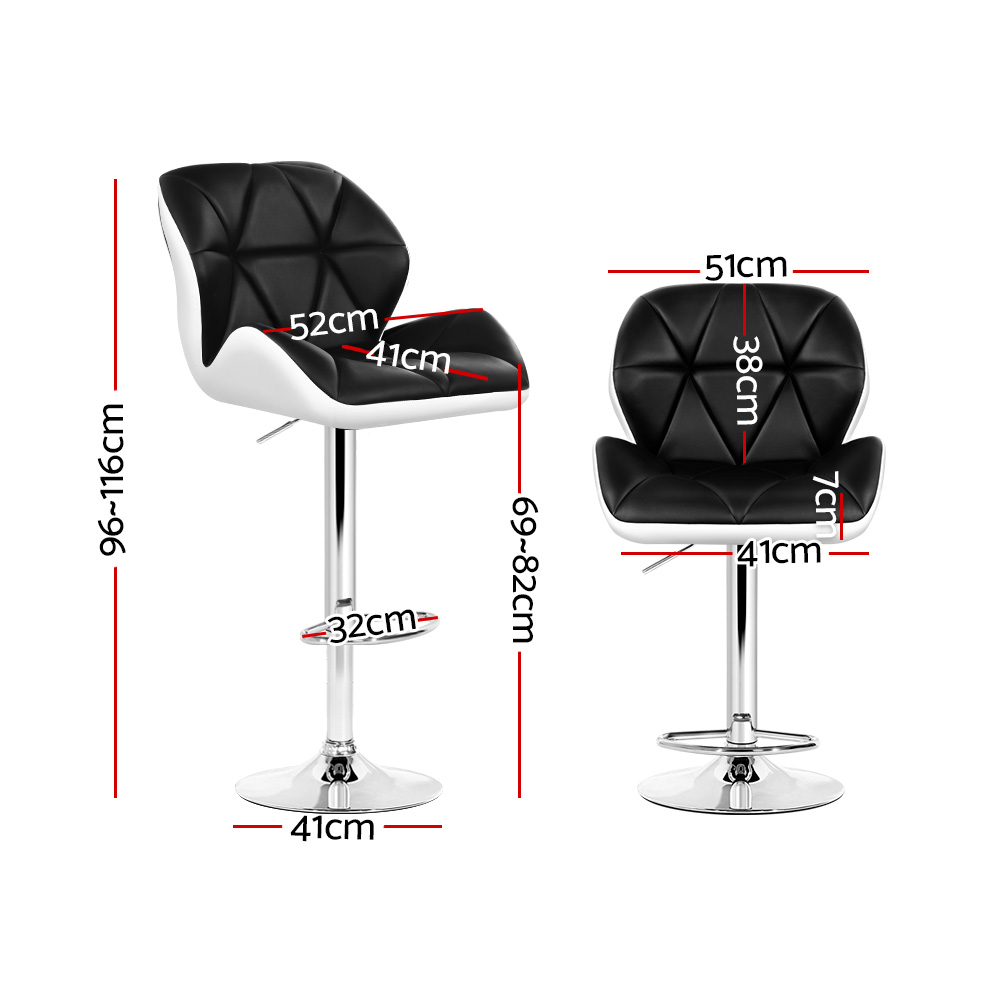 Artiss 2x Bar Stools Gas Lift Padded Leather Black & White — image 2