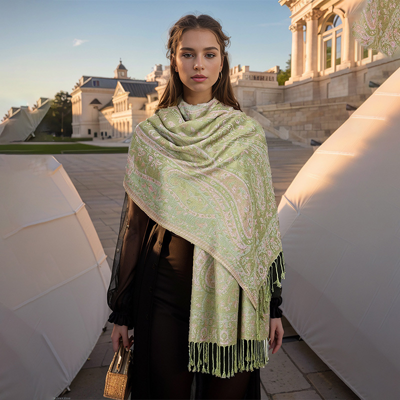 Green Elegant Retro Paisley Print Scarf for Women - Soft Fashion Shawl Wrap 185 × 70cm — image 2