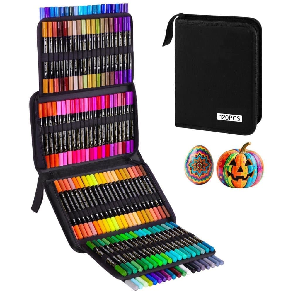 12 Watercolor Pens Double-Ended Washable for Creative Painting with Fine and Broad Tips, 12 Colors, 120-pack