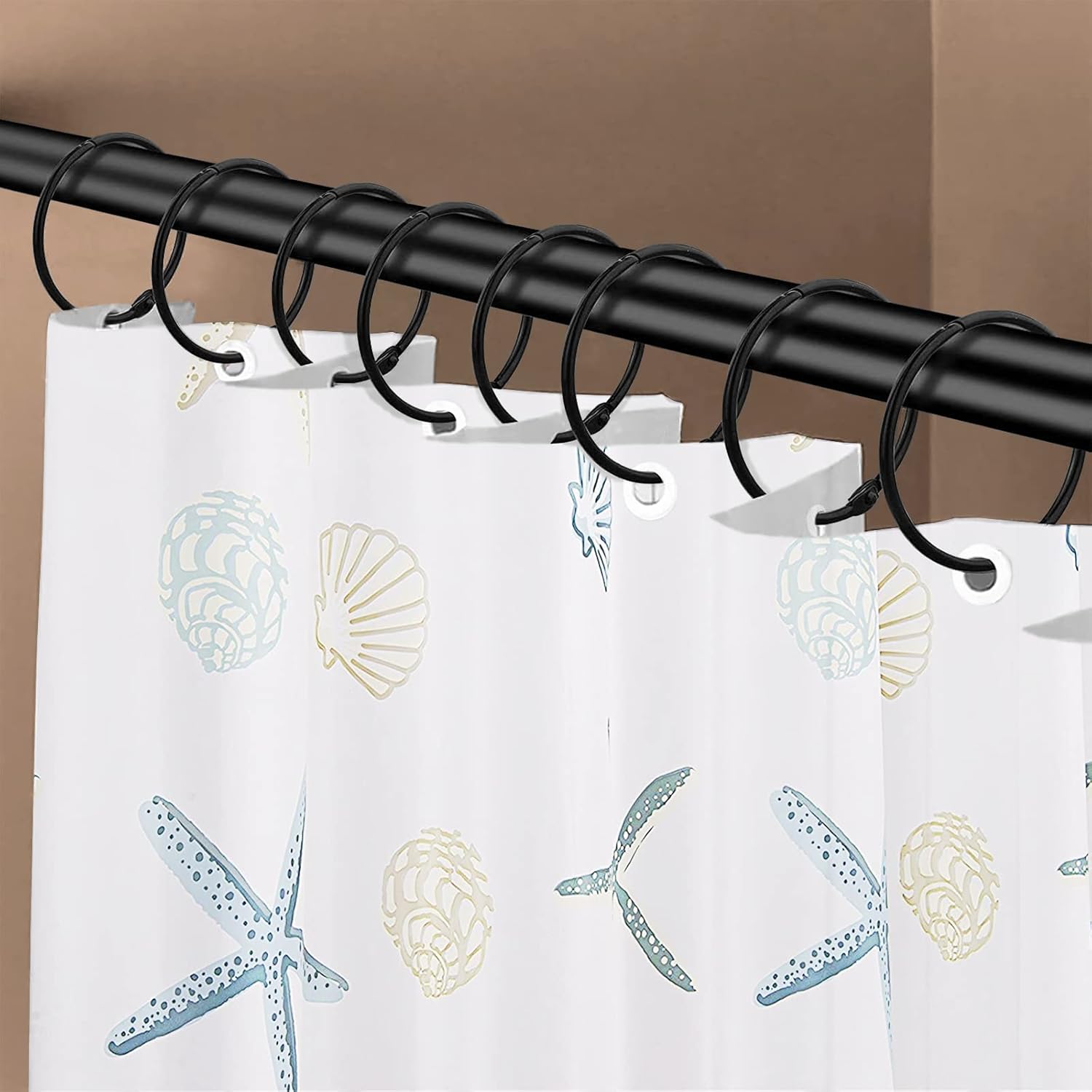 Shower Curtain Hooks - 24-pack - Stainless Steel - Multifunctional - Open Rings - Smooth Sliding - Round - Black - Shower Curtain Rings - Push Button Design — image 2