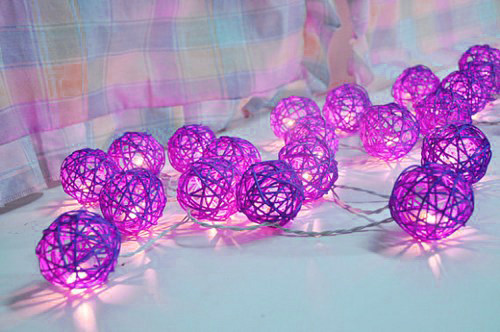 1 Set of 20 LED Cassis Purple 5cm Rattan Cane Ball Battery Powered String Lights Christmas Gift Home Wedding Party Bedroom Decoration Table Centrepiece โ image 3