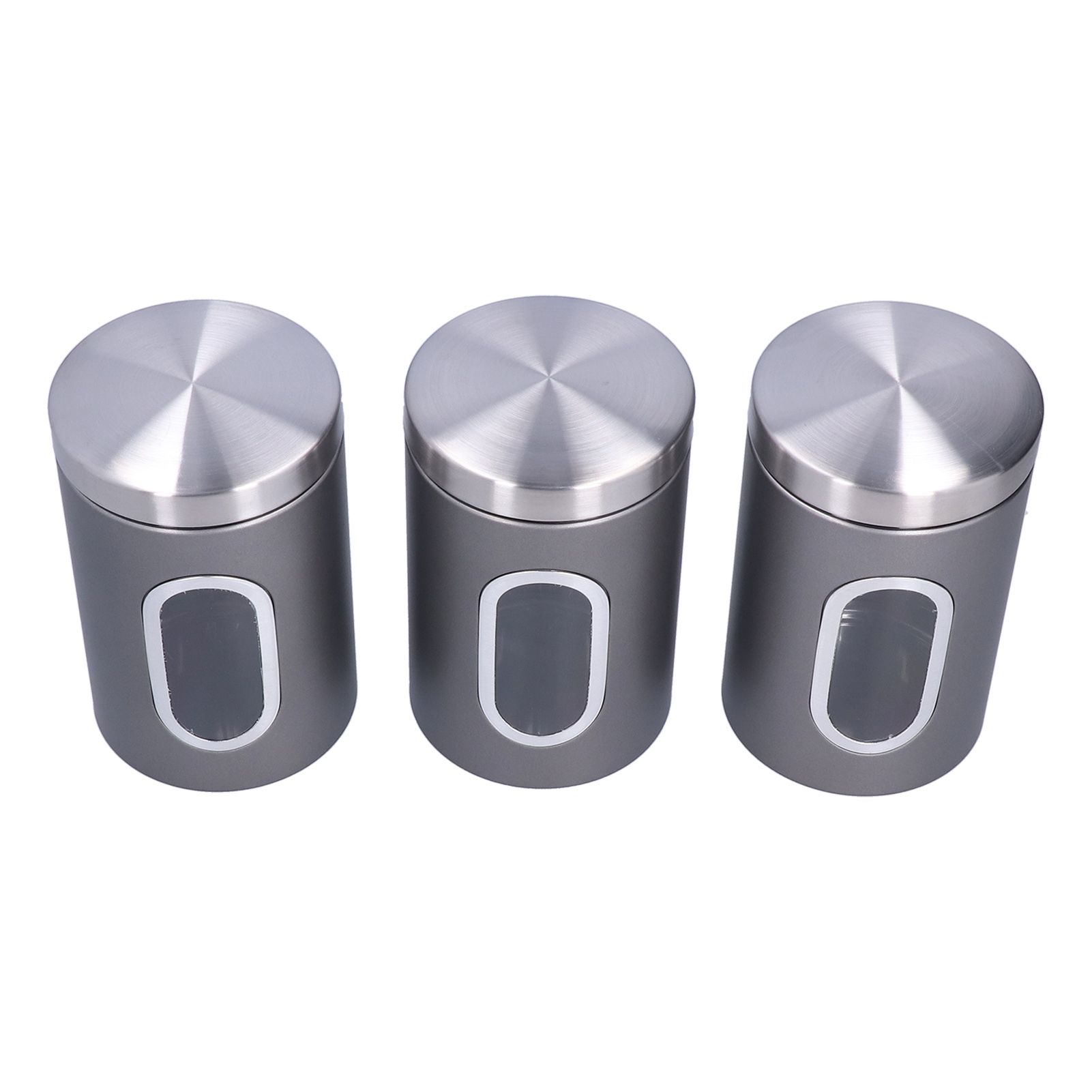 3Pcs Storage Jar Stainless Steel Food Tea Nut Container with Window Durable and Large Capacity for KitchenGrey โ image 2