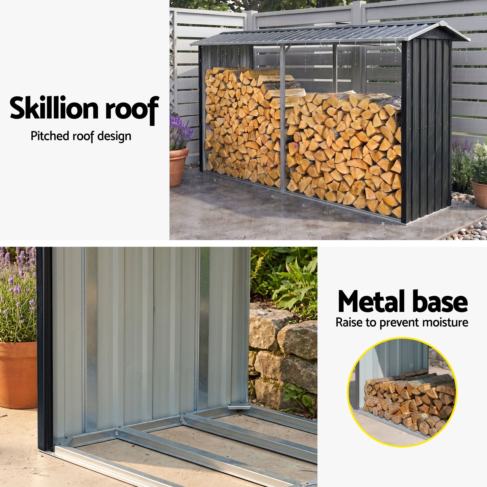 Giantz Firewood Storage Shed 334.5CM x 92CM Outdoor Log Rack Galvanised Steel Wood Holder โ image 6