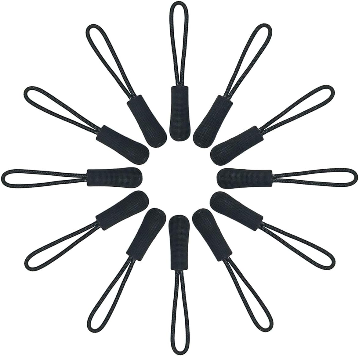 20 Pcs Nylon Cord Extension Zipper Tab Tags for Backpacks, Luggage, Jackets, Purses, Handbags (Black)