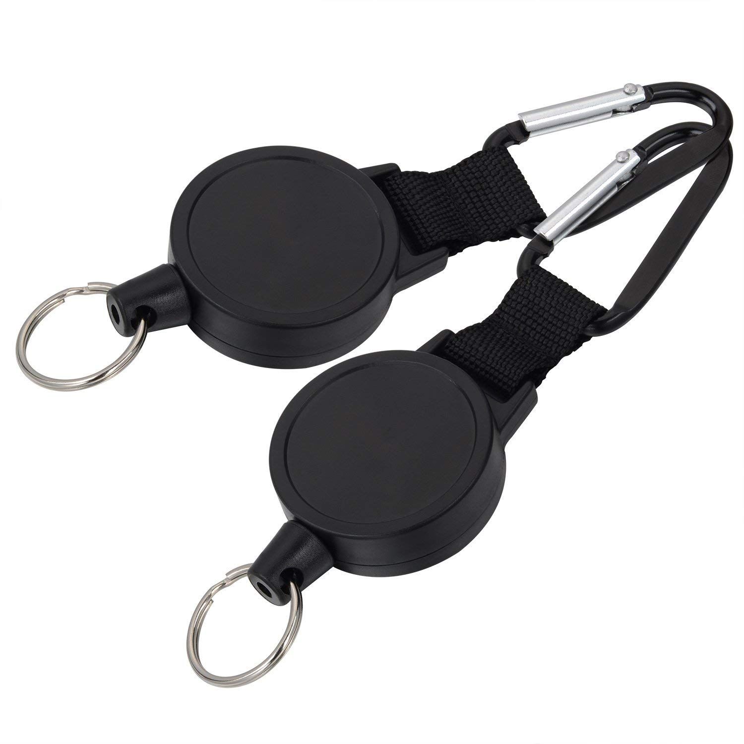 2 Pack Retractable Keychain, Heavy Duty Retractable Badge Holder Reel, Retractable ID Badge Clip Reel with Steel （Black Carabiner） — image 3
