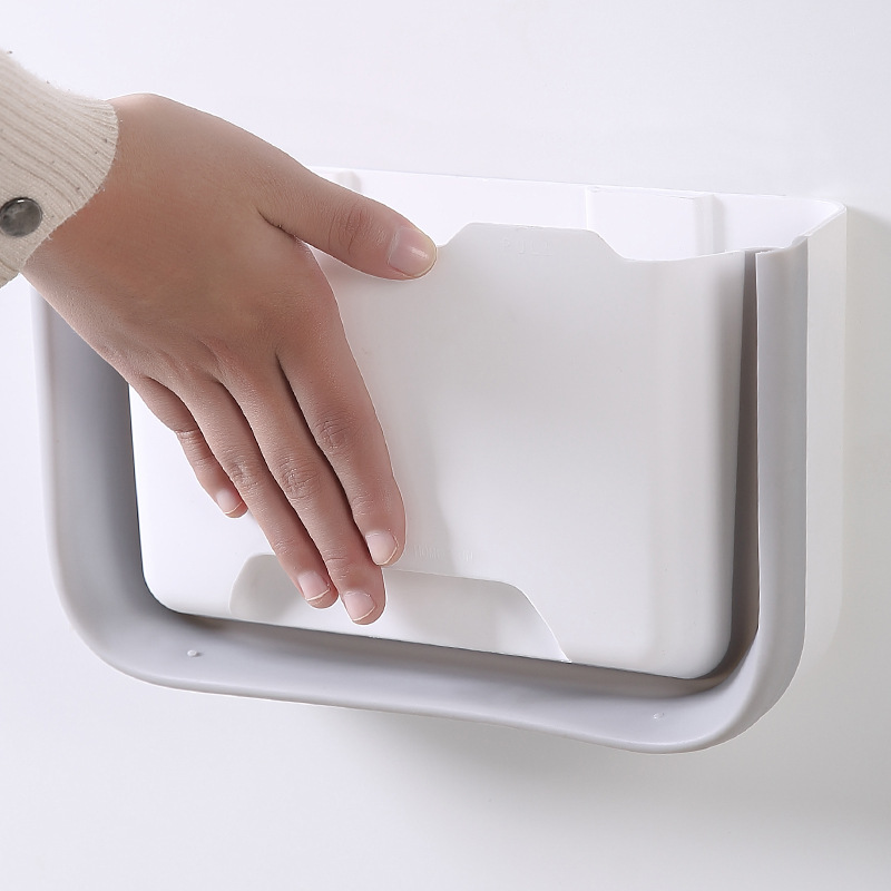 Trash Can Wall Mounted Trash Can Plastic Garbage Bin Foldable Kitchen Dumpster Rectangular Waste Organizer for Powder Room โ image 2