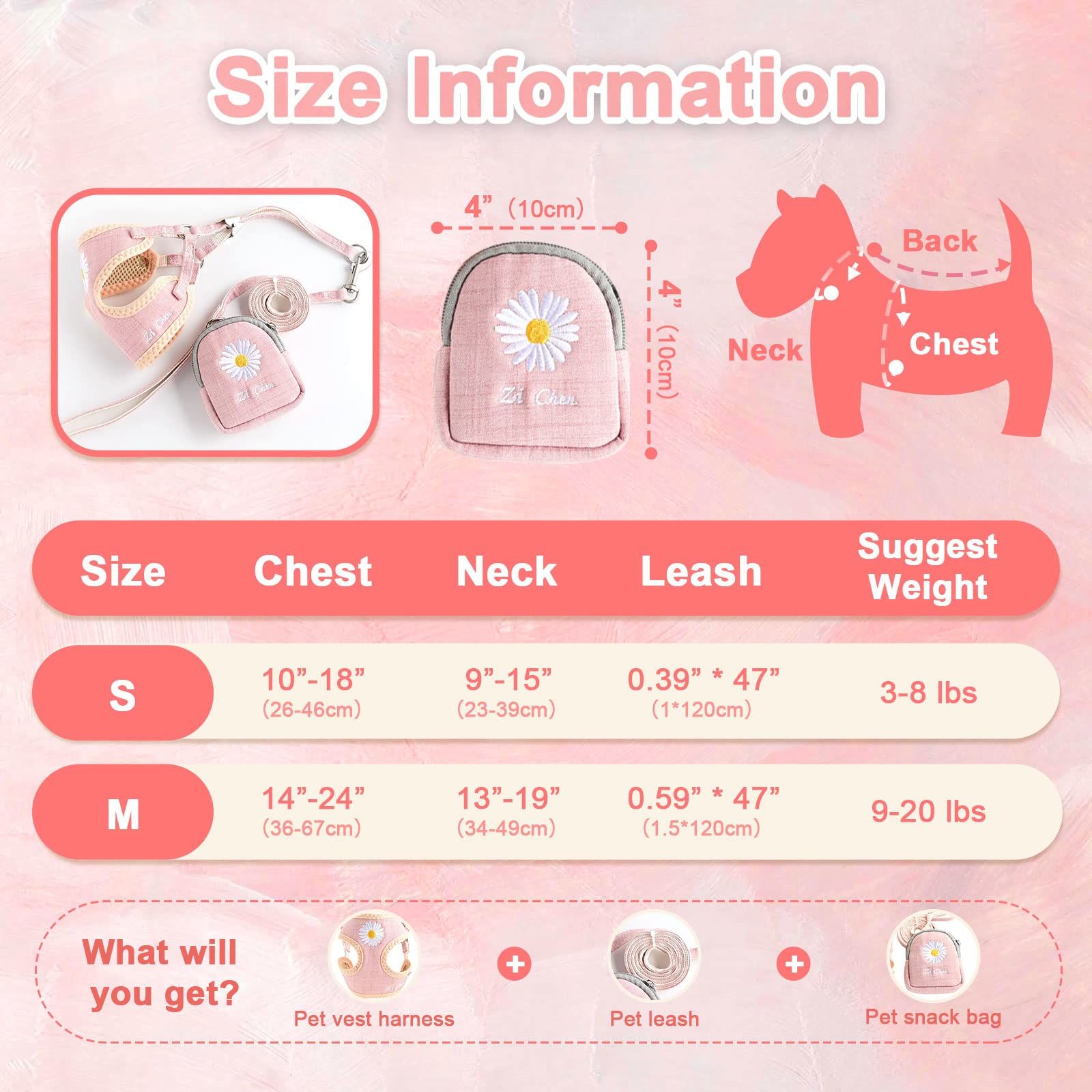 Cute Small Dog Harness and Leash Set with Bags No Pull Daisy Dog Vest Harness Soft Breathable Mesh Puppy Dog Harness (Pink, Small) — image 5