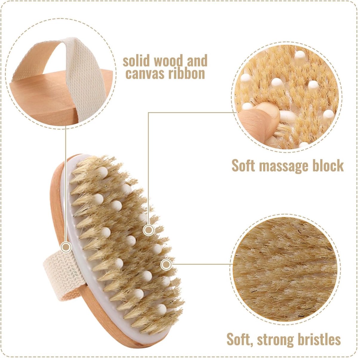 Bath Brush - Body Brush - Natural Bristles - Massage Brush - Shower Brush - Exfoliating Brush - Sauna Brush - Improves Blood Circulation - Lymphatic Function — image 3