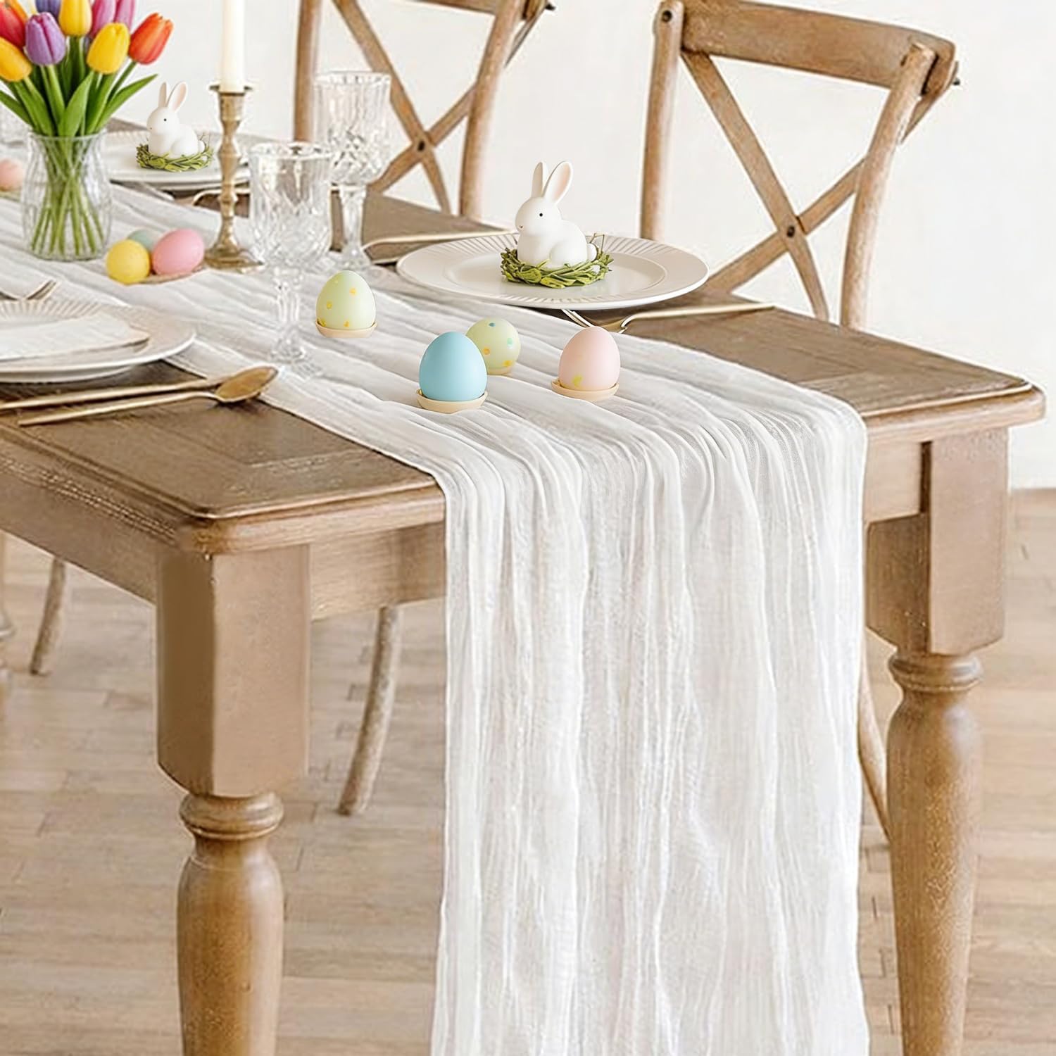 White Cheesecloth Table Runner 10FT Long Boho Gauze Table Runner Rustic Sheer Runner for Wedding Bridal Baby Shower Birthday Party Table Decor Decorations