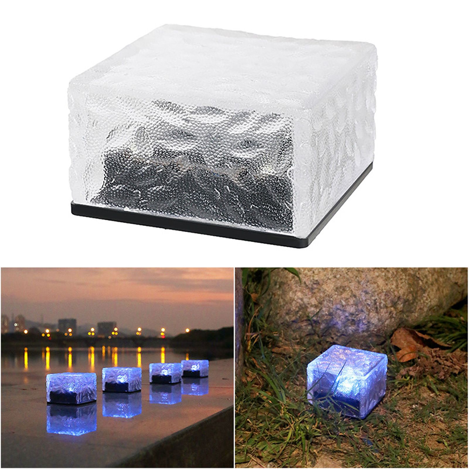 Solar Glass Brick Light ABS LED Waterproof In Ground Buried Ice Brick Landscape Lamp for Outdoor Yard Garden Lawn Blue Light — image 4