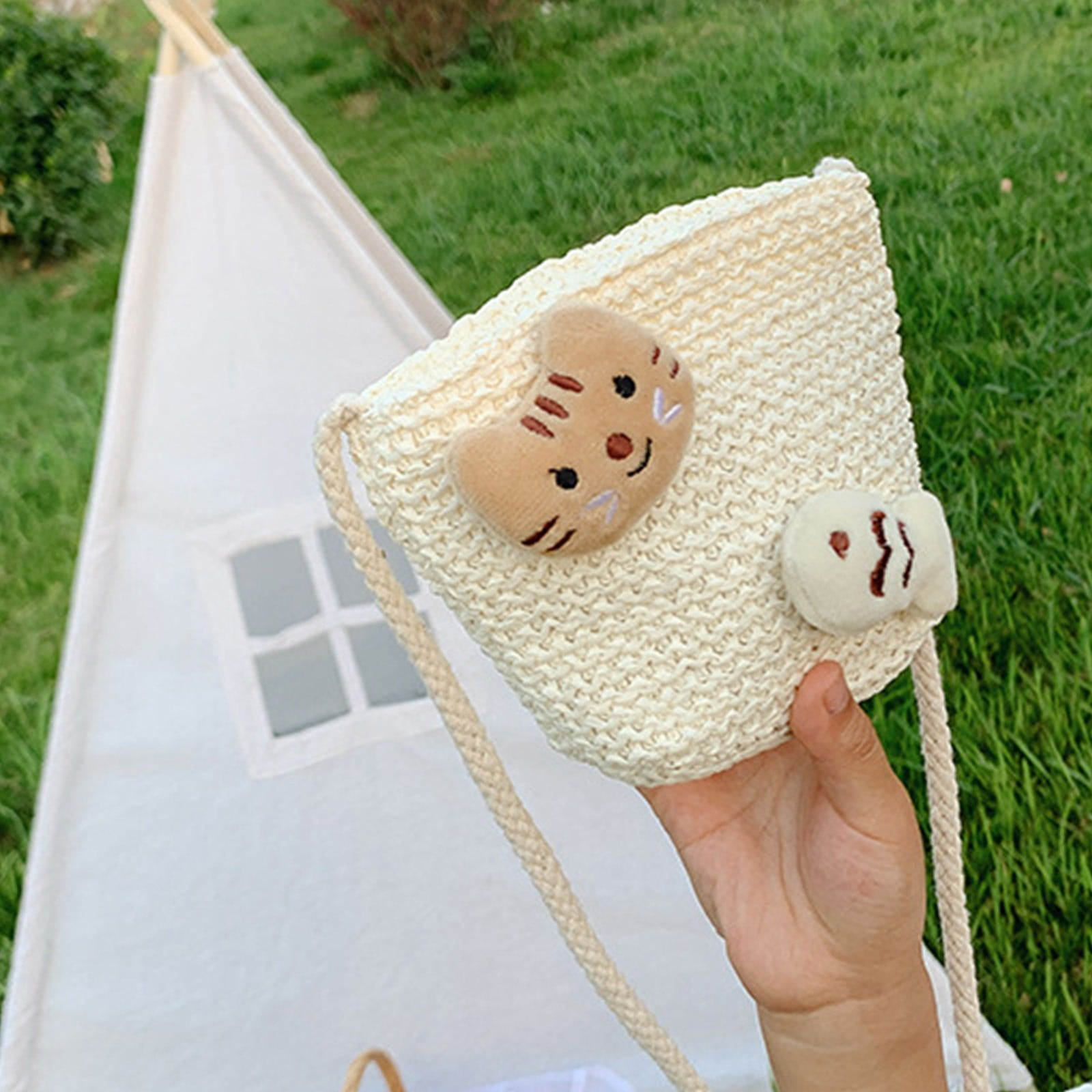 Girls Knitting Bag Straw Handbags for Summer Crossbody Bag Kids Wallet Girls Purse Straw Bag Beach Tote Bag Little Girl Cross Body Purses Summer Beach Bag D — image 5