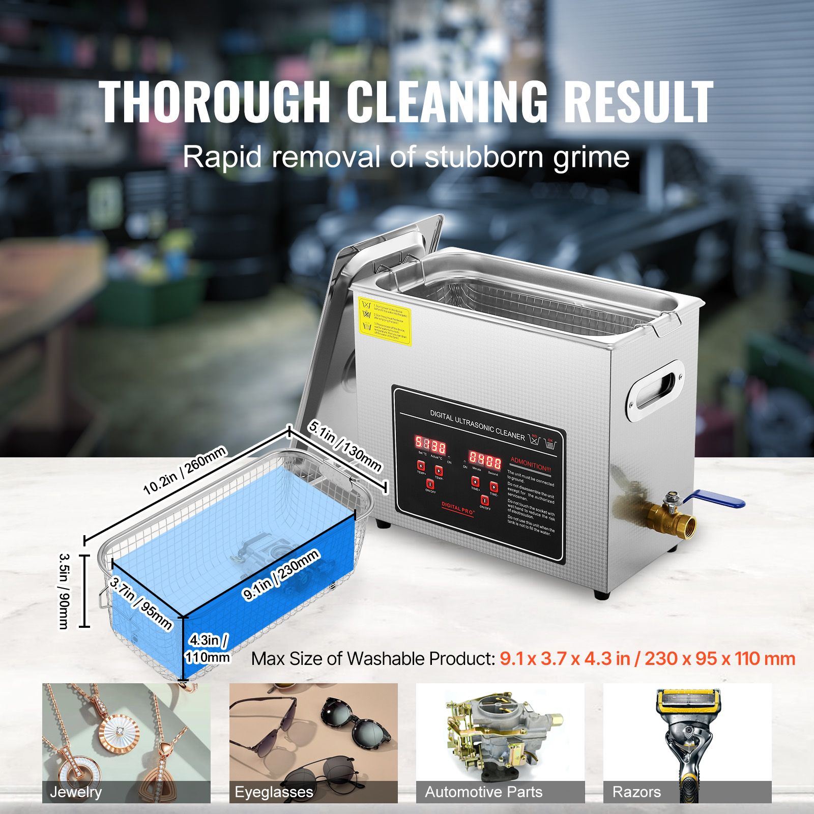 Ultrasonic Cleaner with Digital Timer & Heater, Professional Ultra Sonic Jewelry Cleaner, Stainless Steel Heated Cleaning Machine for Glasses Watch Rings Small โ image 5