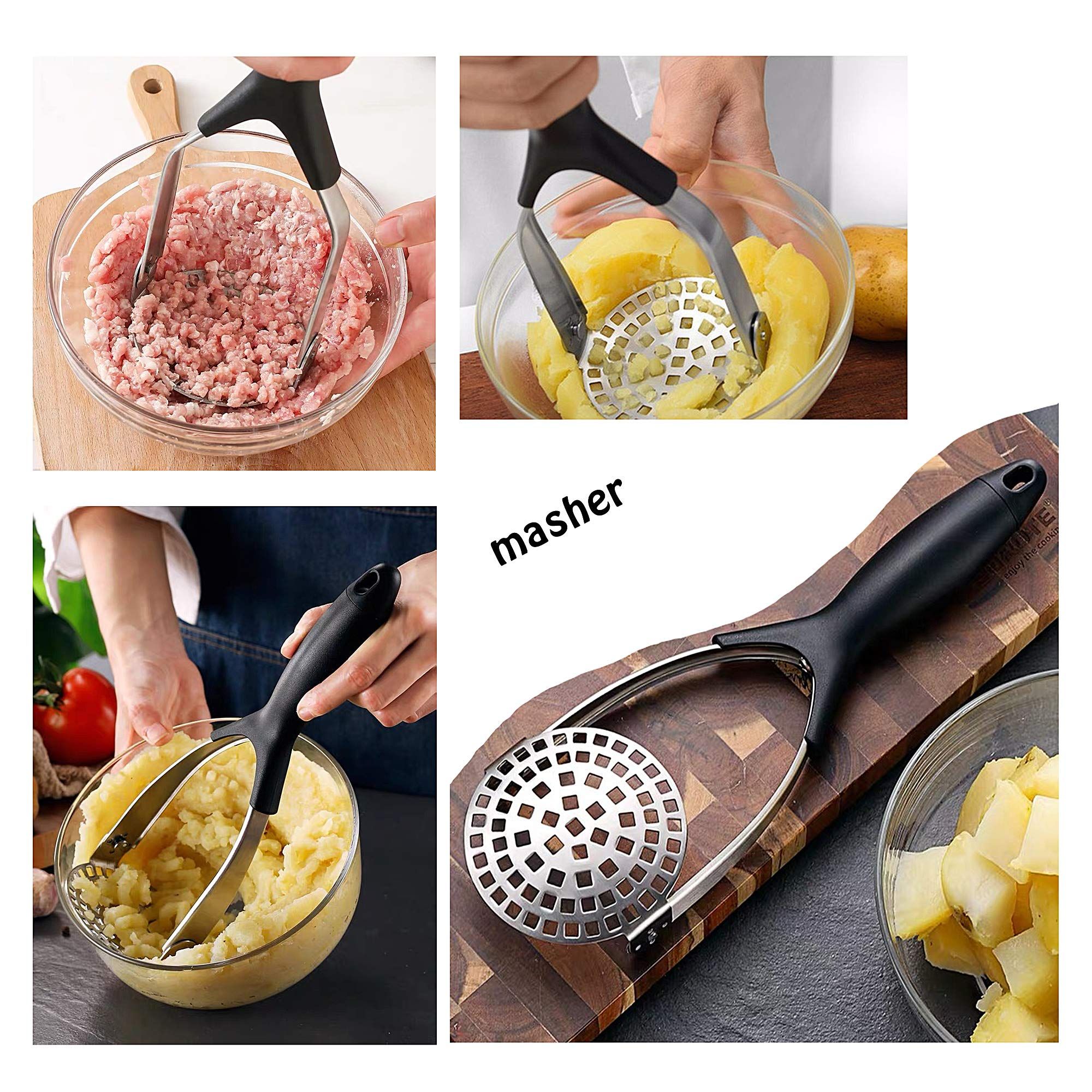 Stainless Steel Potato Masher - Heavy Duty with Garlic Press, Cooking and Kitchen Gadget - Convenient for Making Mashed Potatoes โ image 4