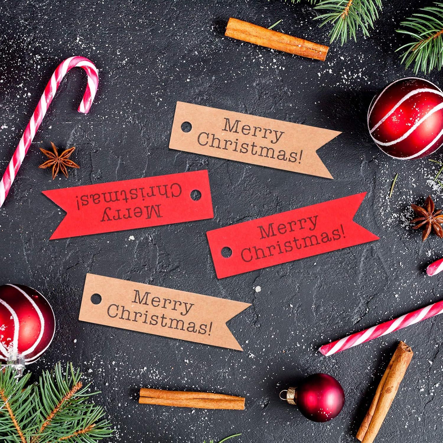 200 PCS Merry Christmas Gift Tags,Mini Kraft Paper Gift Tags,Craft Hanging Decoration Labels with 65.6 Feet Twines String for DIY Art and Home — image 6