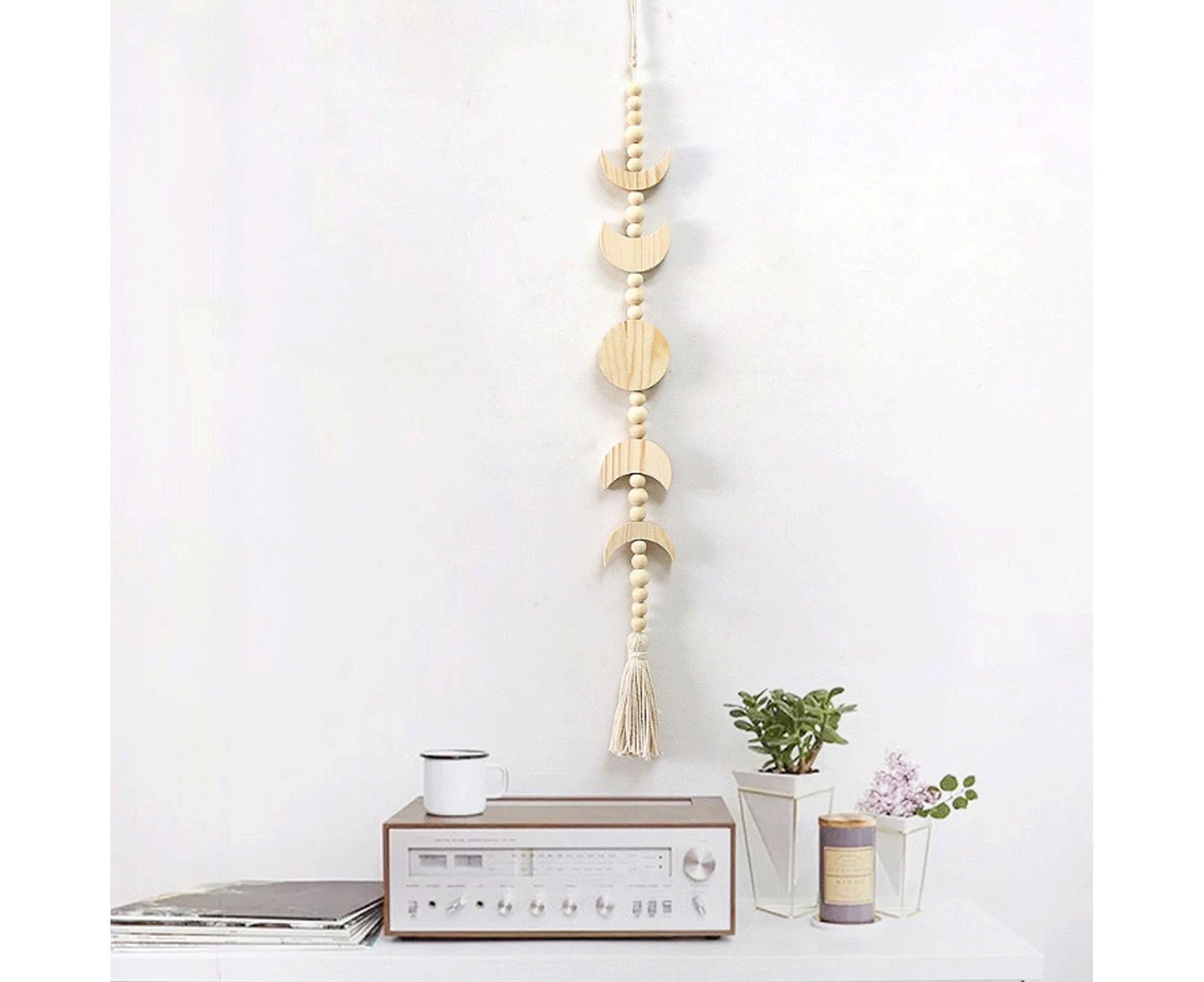 Wall Pendant Decorative Nordic Style Moon Sun Design Handmade Wall Hanging Decor for Dorm-Beige — image 2