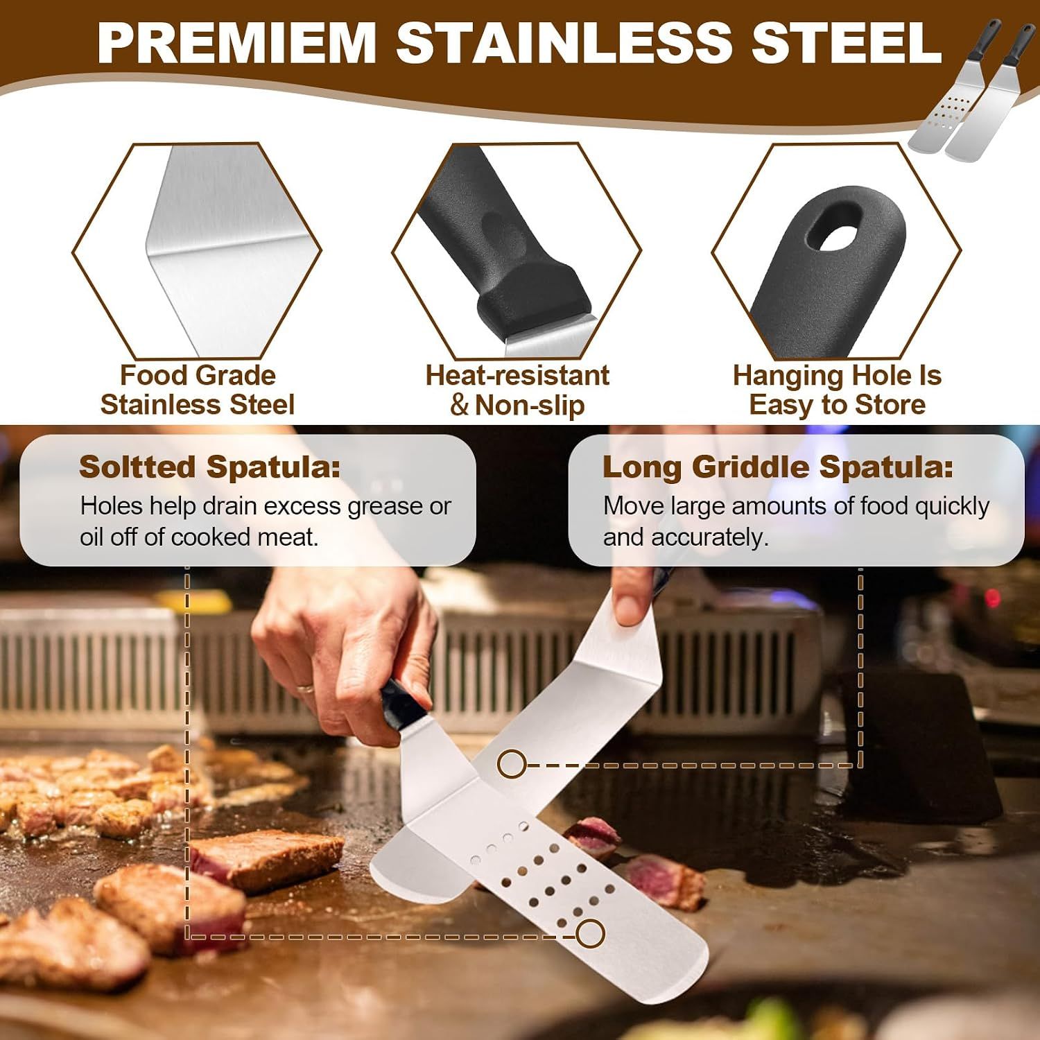 14PCS Griddle Accessories Kit, Flat Top Grill Accessories Set for Blackstone and Camp Chef, Grill Spatula Set with Enlarged Spatulas, Scraper for Outdoor — image 3
