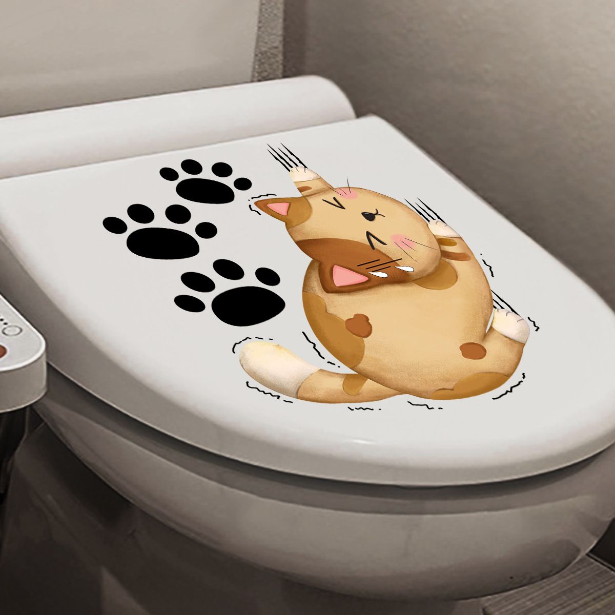 Cartoon Cat Toilet Seat Lid Sticker 3D Cute Cat Waterproof Toliet Lid PVC Sticker DIY Removable Cat's paw Toilets Stickers โ image 3