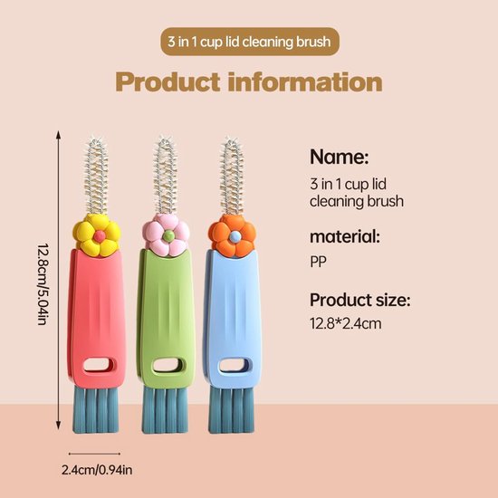 3-in-1 Crevice Brush - Multifunctional - Lid Brush - Suitable for small spaces, various cups and bottles — image 2