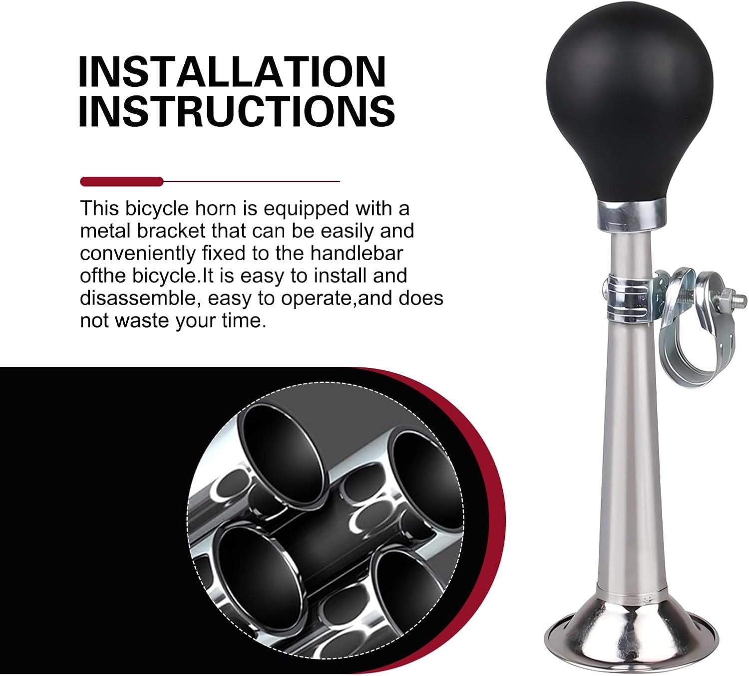 Bike Horn, 7.8" Air Horn with Loud Decibel Sound, Classic Squeeze Handlebar Reminder Bell for Adults Kids, Universal Safety Warning Device for Most โ image 4