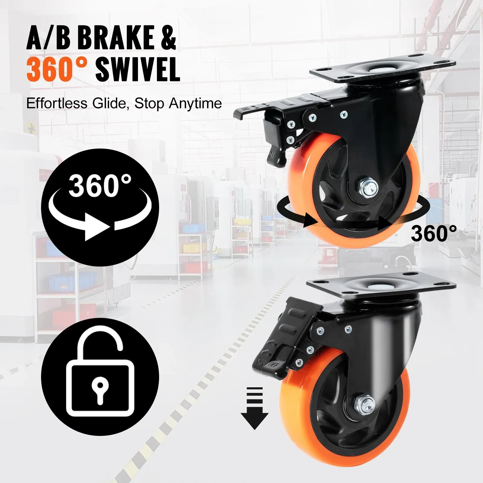 Caster Wheels, 101.6 mm Swivel Plate Casters, Set of 4, Heavy Duty 159 kg Load Capacity Per Caster โ image 5