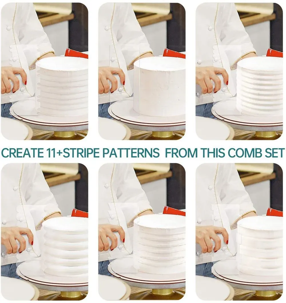 6Pcs Acrylic Cake Scraper Decorating Contour Comb Cake Edge Smoother Tools Au โ image 4