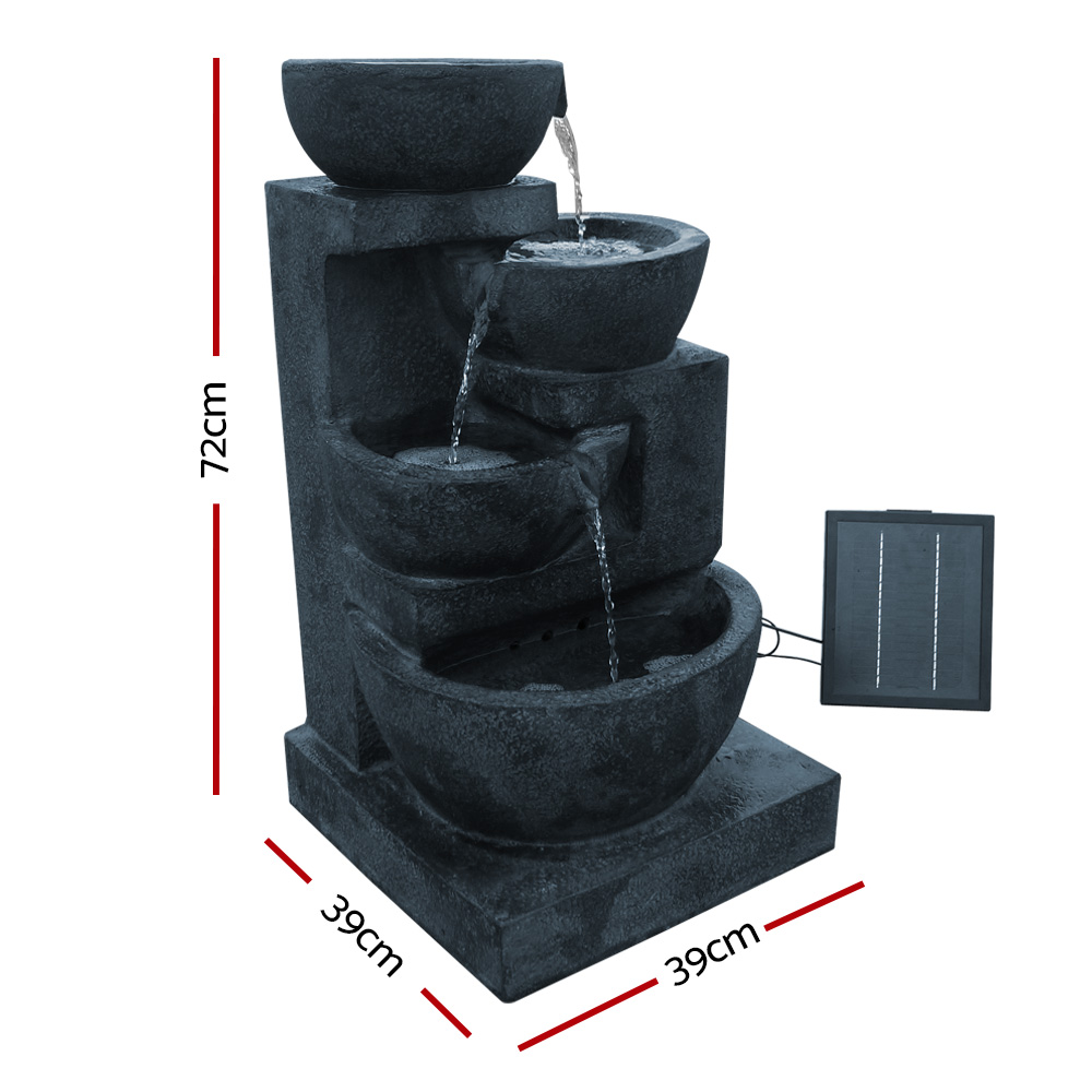 Gardeon Solar Water Feature Cascading Fountain 4-Tier Bowl LED Lights 72CM Blue — image 2