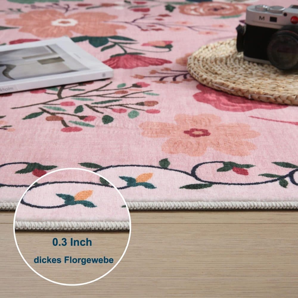 Non-Slip Bohemian Floral Doormat Absorbent Dirt-Resistant Machine Washable for Bathroom Hallway and Kitchen, 40x60cm, Pink — image 5