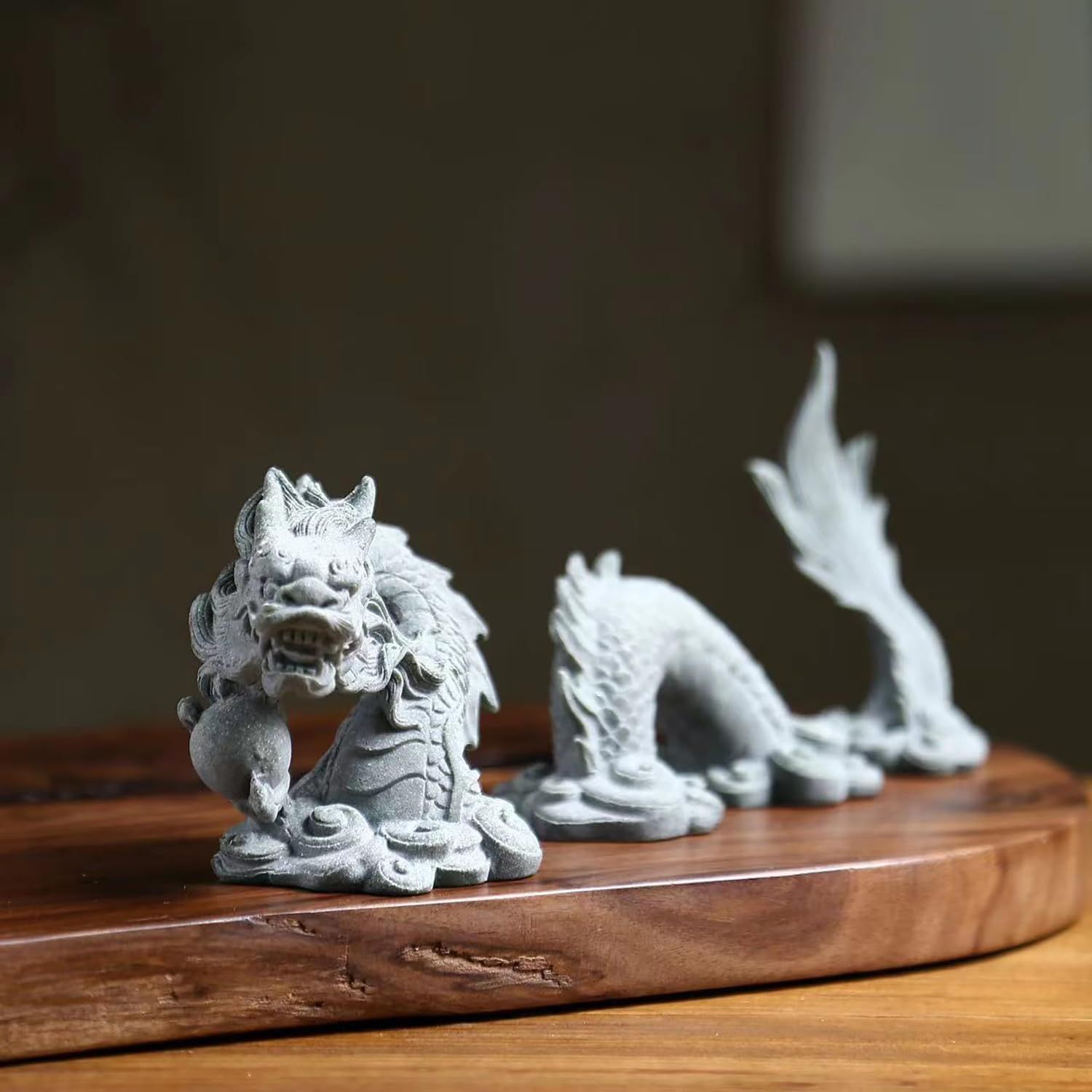Sandstone Chinese Dragon Statue, Fish Tank Aquarium Decorations Home Office Tabletop Decor Small Accessories Ornaments — image 3