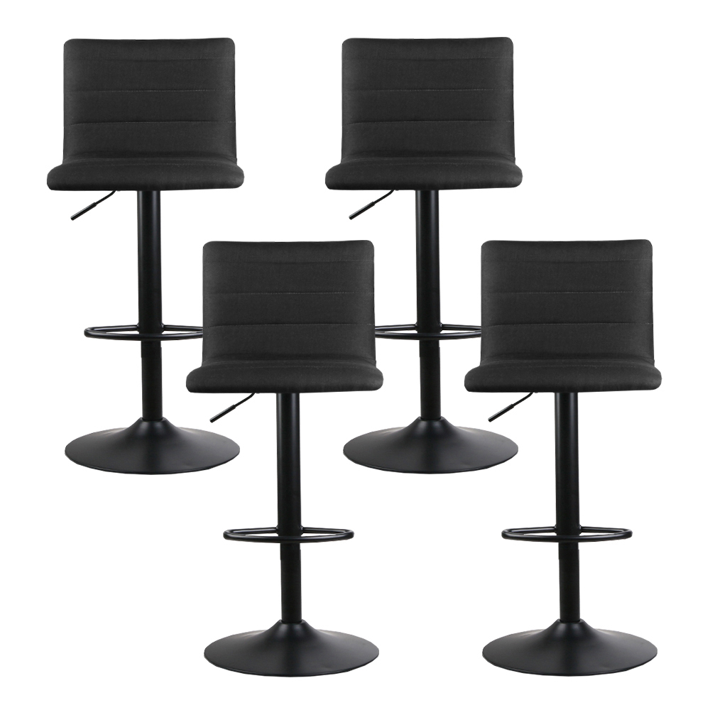 Artiss 4x Bar Stools Gas Lift Linen Fabric Black — image 3
