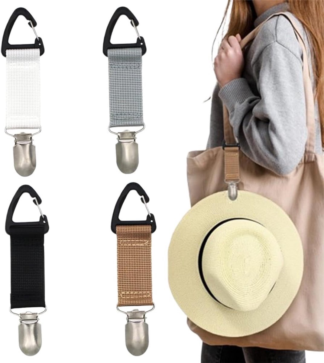 4 Travel Hat Clips - Dust Clips - Hands-Free Hat Holder - Outdoor Bag Accessories - Elastic Hat Clip - For Travel Bags, Backpacks, Wallets, Luggage Bags