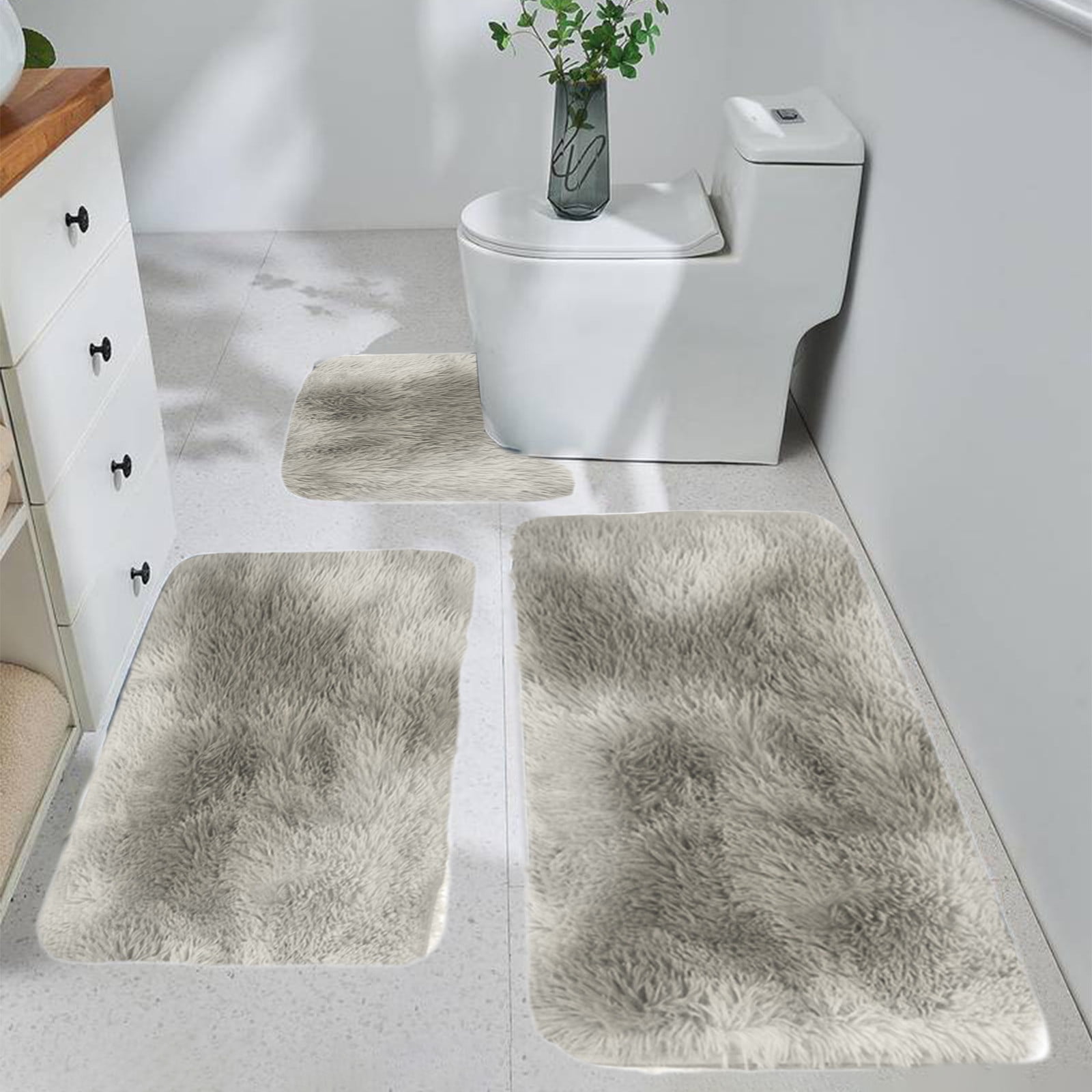 5Pc Bath Mats for Bathroom, Quick-Dry Bathroom Rugs Sets Washable Non-Slip Bath Mat Ultra Soft Absorbent with U-Shaped Toilet for Bathroom, Tub, Shower,Gray — image 2