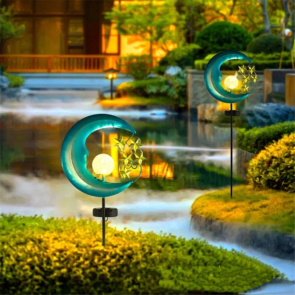 Stars Moon Solar Lights Outdoor - Solar Powered Garden Lights Decorative Crackle Glass Globe Led Waterproof Landscape Lighting for Pathway,Yard,Lawn,Patio โ image 5