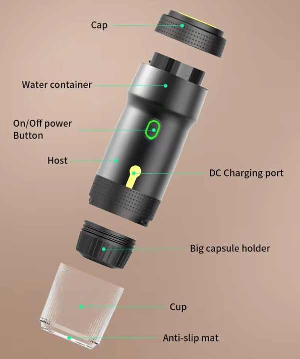 Green 3-in-1 Portable Electric Espresso Maker - Rechargeable Travel Coffee Machine for Capsules & Ground Coffee — image 6