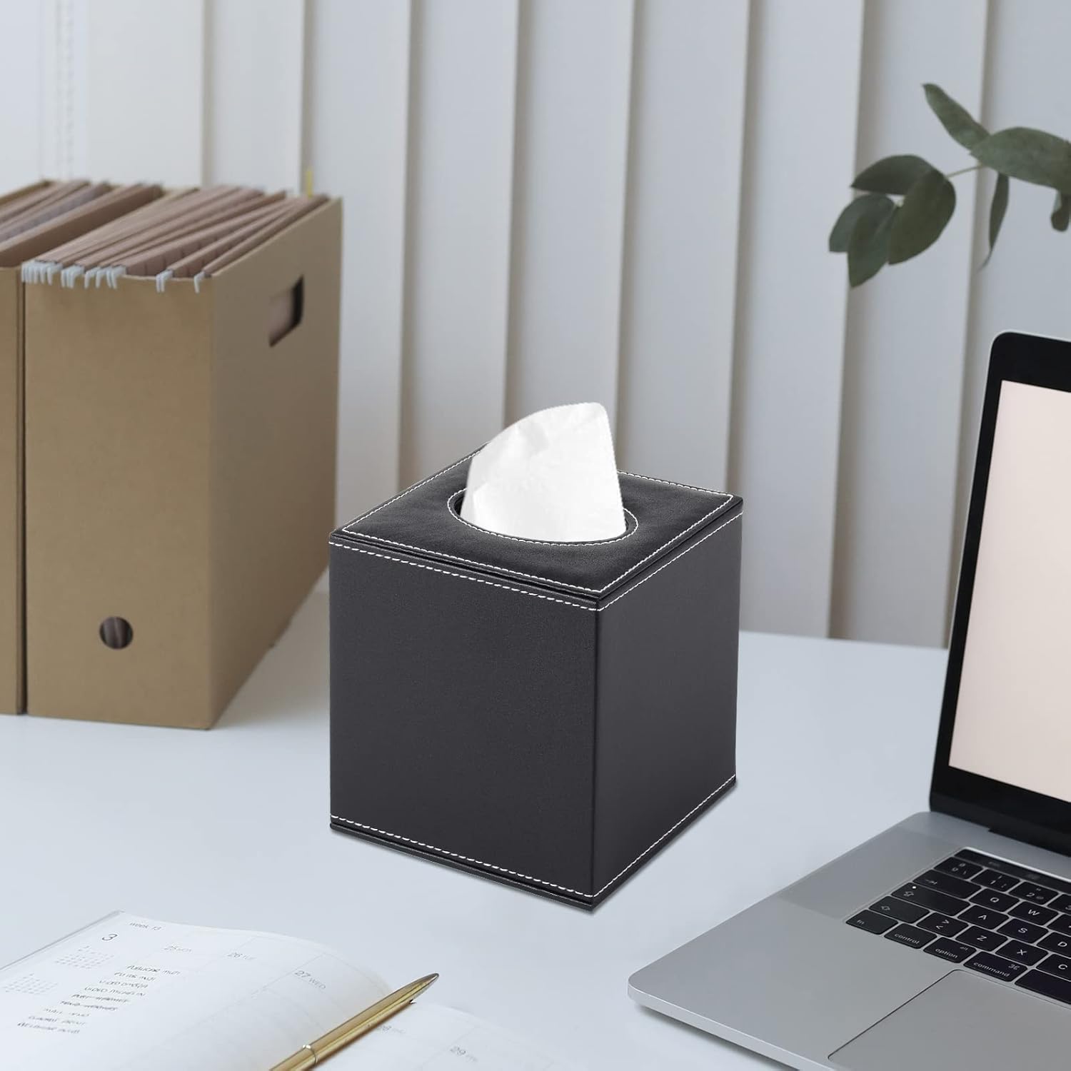 PU Leather Tissue Box Cover Square,Upgrade Large Size Napkin Holder Pumping Paper Case Dispenser,Facial Tissue Holder with Magnetic Bottom for Home Office Car — image 5
