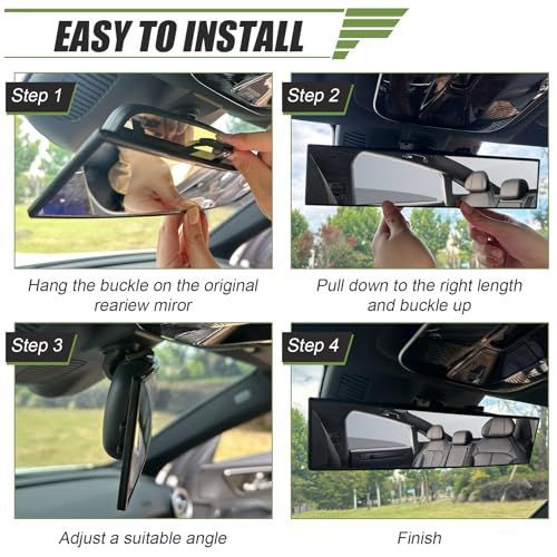 Rear View Mirror, 12 Inch Universal Wide Angle Rear View Mirror Accessories Panoramic Convex Clip-on for Cars, SUVs, Trucks, Vehicles — image 6