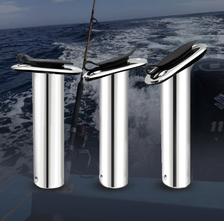 2 Pcs Stainless Steel Flush Mount Rod Holder 30°, Marine Fishing Rod Holder with PVC Liner & Drain Hole, Boat Built-in Rod Mount for Yacht, Vessel, Kayak — image 2