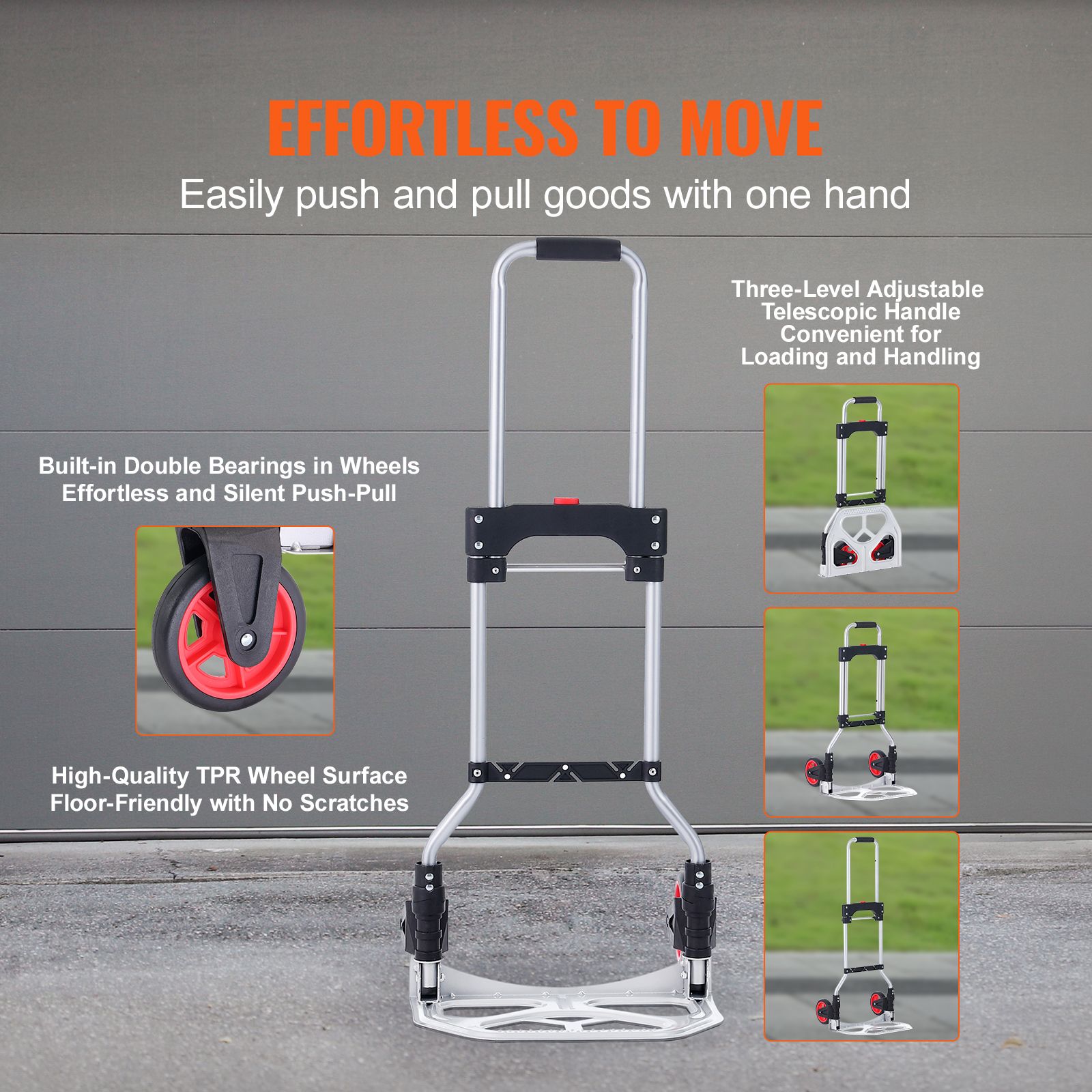 Folding Hand Truck, 80 kg Load Capacity, Aluminum Portable Cart, Convertible Hand Truck and Dolly with Telescoping Handle and Rubber Wheels, Ultra Lightweight โ image 3